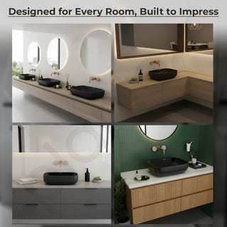 Plantex Ceramic Black Wash Basin for Bathroom/Table Top Basin/Washbasin for Bathroom (Matt Black - 18 x 13 x 5.5 Inch)