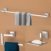 Plantex 304 Grade Stainless Steel Bathroom Accessories Set of 3 - Towel Hanger/Napking Holder/ Soap Holder for Bathroom - Squaro (Chrome)