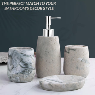 Plantex Resin Bathroom Accessories Set/Soap Holder for Bathroom/Toothbrush Holder/Tumbler Holder/LiquidsSoap Dispenser - 4 Piece(Marble Green & Beige)