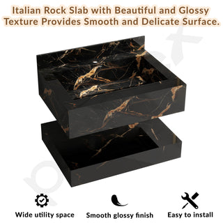 Plantex Floating Vanity/Slab Tile Vanity with Washbasin for Bathroom/Wall Mount Cabinet with Basin - 24 x 18 inch (ED-Black-Marble Finish)