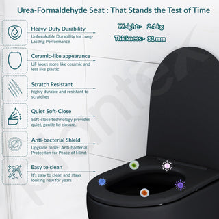 Plantex Imported Ceramic Western Commode for Toilet/Wall Hung Commode/Rimless Washdown Flush Commode with Soft Closing Toilet Seat Cover - P Trap (Matt Black)