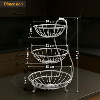 Plantex Elegant High Grade Stainless Steel 3-Tier Fruit & Vegetable Basket for Dining Table/Kitchen-Big Size(Chrome), Solid