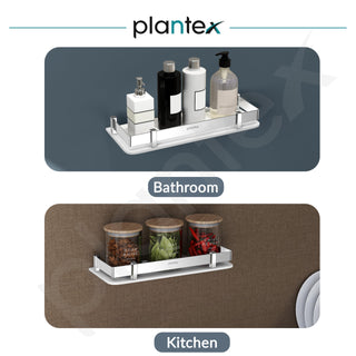 Plantex Acrylic Multipurpose Bathroom Shelf/Rack for Living Room/Wall Mount Storage Shelf - Bathroom Accessories Items (White, 12x6 inches)