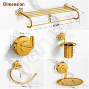 Plantex 304 Grade Stainless Steel Bathroom Accessories Set of 5 - Towel Rack/Napkin Ring/Soap Dish/Toothbrush Holder/Robe Hanger - Daizy (Golden)