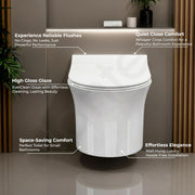 Plantex Platinum Ceramic Rimless Wall Mounted Commode/P Trap Washdown Flush Commode with Soft Close Toilet Seat Cover ( White )