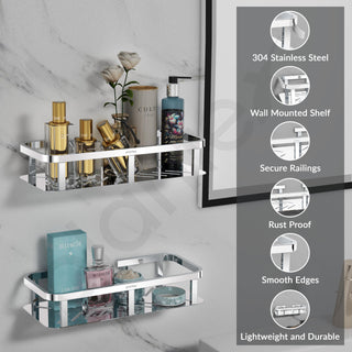 Plantex 304 Grade Stainless Steel Shelf for Bathroom/Storage Shelf for Kitchen – Bathroom Accessories – Pack of 2 (12x5 Inch, Chrome)