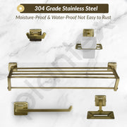 Plantex Decan 304 Grade Stainless Steel Bathroom Accessories Set- Towel Rack/Soap Holder/Robe Hook/Napkin Ring/Tumbler Holder/Bathroom Accessories 5Pcs Combo (Brass Antique)