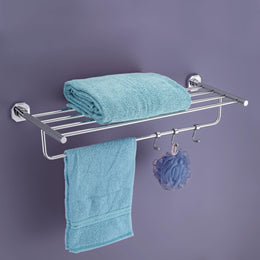 Plantex 304 Grade Stainless Steel Towel Rack with Hooks/Bathroom Towel Rod/Towel Hanger/Bathroom Accessories - Nipron (24-inch) Chrome