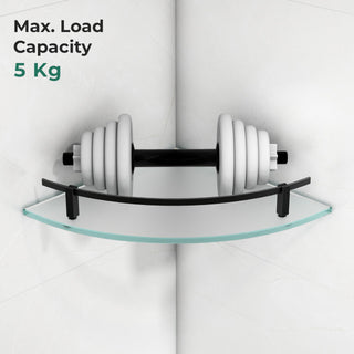 Plantex Premium Frosted Glass Corner Shelves for Bathroom/Living Room Wall Mounted Shelf with Black Railings and Brackets/Bathroom Accessories (9x9 Inches, Pack of 3)