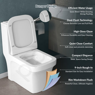 Plantex Commode for Toilet/One Piece Western Toilet with Rim Wash-Down Flush/Ceramic One Piece Commode with Soft Closing Toilet Seat - S Trap - (Lunar, White)