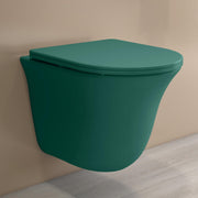 Plantex Ceramic Imported Commode Toilet/Rimless Washdown Wall Mounted Commode with Soft Closing Toilet Seat - P Trap Outlet (1164 - Matt Green)