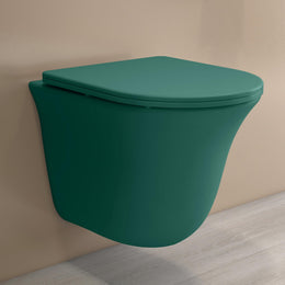 Plantex Ceramic Imported Commode Toilet/Rimless Washdown Wall Mounted Commode with Soft Closing Toilet Seat - P Trap Outlet (1164 - Matt Green)