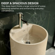 Plantex Ceramic Pedestal Basin for Bathroom/One Piece Pedestal Free Standing Round Wash Basin for living Room/Hotel (Beige)