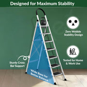 Plantex Steel Ladder for Home/Strong Foldable Wide 7 Step Ladder/Anti-Skid 7 Step Ladder - (Apex - White)