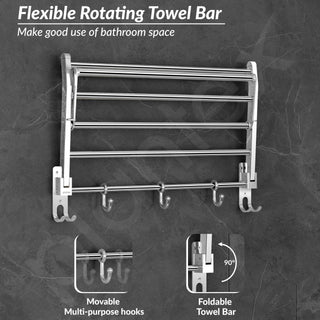 Plantex Eco Stainless Steel Folding Towel Rack/Bathroom Towel Hanger/Towel Holder/Stand/Bathroom Accessories (18-inch) Chrome