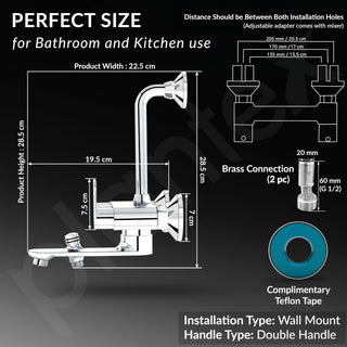 Plantex Pure Brass Wall Mixer for Bathroom 3 in 1 with L-Bend Provision for Overhead and Hand Shower with Water Saving Nozzle/ 7 Year Warranty by Plantex (ORN-219- Mirror-Chrome)