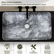 Plantex Ceramic Table Top Washbasin For Bathroom/Hand Wash Sink/Rectangle Countertop Vessel Sink Basin For Home/Office/Hotel - (Marble Grey)