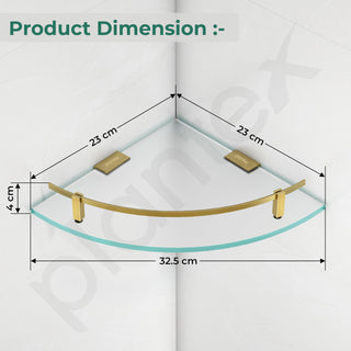 Plantex Frosted Glass Corner Shelf for Bathroom/Kitchen Glass Shelf/Bathroom Corner Organizer with Brass Antique Railings and Wall Brackets (9x9 Inches- Pack of 3)