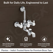 Plantex Brass Wall Mixer for Bathroom 3 in 1/L-Bend Connector for Overhead/Hand Shower/Spout Mixer Tap/Mixture Tap for Bathroom with 7-Year Manufacturer's Warranty-(Flo-819 Chrome)