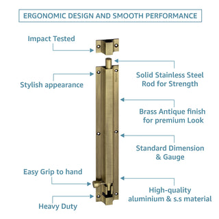 Plantex Stainless Steel Tower Bolt/Tower Bolt for Home,Offices Doors and Windows/Tower Bolt for Main Door/Door Latch/Kundi/Chitakini/Door Latch for Windows - Pack of 2 (Brass Finish, 12 inch)