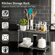 Plantex Heavy Duty Stainless Steel 2-Tier Countertop/Tabletop Kitchen Rack/Storage Shelf/Spice Jar Rack/Multipurpose Storage Rack For Kitchen (Chrome-Tiered Shelf)