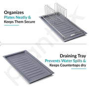 Plantex Stainless Steel Dish Drying Rack for Kitchen with Drain Tray/Plate & Thali Stand/Utensil, Bowl & Glass Holder/Countertop Dish Drainer Organizer – Pack of 1 (Chrome & Grey)
