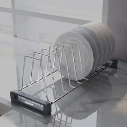 Plantex Durable Stainless Steel Plate Stand for Kitchen Cabinet/10 Slot Plate Organizer for Kitchen/8 Inch Thali Stand with Anti-Scratch Base(Size-8Inches, Slot- 10, Pack of 1)