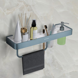 Plantex 4in1 Shelf for Bathroom/Aluminium and Acrylic Shelf with Tumbler Holder, Liquid Soap Dispenser and Napkin Space/Bathroom Organizer with Drill-Pack of 1(Grey and Milky White)