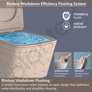 Plantex Ceramic Commode/Rimless Western Toilet/Wall Hung Commode with Soft Closing Toilet Seat Cover- P Trap - (LAS03, Khakhi)