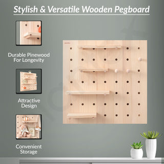 Plantex Multipurpose Pine Wood Pegboard for Home/Wood Display Shelf/Wall Organizer for Bedroom/Kitchen/Bathroom - (24x24 inches)