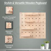 Plantex Multipurpose Pine Wood Pegboard for Home/Wood Display Shelf/Wall Organizer for Bedroom/Kitchen/Bathroom - (24x24 inches)