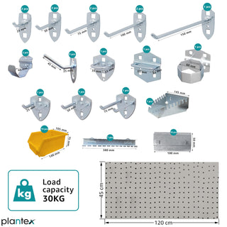 Plantex Metal Pegboard for Garages and Workshops - Tool Organizer and Storage Board - Hanging Pegboard 120 x 45 cm