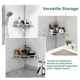 Plantex Premium Frosted Glass Corner/Shelf for Bathroom/Wall Shelf/Storage Shelf - (12x12 in,Chrome-Pack of 1)