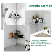 Plantex Premium Frosted Glass Corner/Shelf for Bathroom/Wall Shelf/Storage Shelf - (12x12 in,Chrome-Pack of 3)