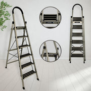 Plantex 6 Step Ladder for Home/Aluminium Foldable Ladder/Wide Anti Skid Steps/Strong Wide Steps Ladder (Anodize Coated-Gold)