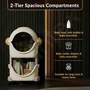 Plantex Toy Rack for Kids Room/ Multipurpose Astro Storage Organizer for Baby Clothes Wardrobe/2-Tier ABS Plastic Baby Toy Storage Organiser with Flip Cover-Pack of 1(White & Grey)