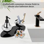 Plantex Liquid Soap Dispenser with Tumbler Holder for Bathroom/Stainless Steel and Acrylic 2 in 1 Shampoo Dispenser with Toothpaste Holder/Bathroom Accessories - Pack of 1 (Chrome & Black)