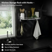 Plantex Stainless Steel Bathroom Shelf for Wall/Wall Mount Shelves & Racks for Bathroom Organizer with Hooks and Railings/Stand for Bathroom/Kitchen/Living Room(16x5 inch, Chrome)