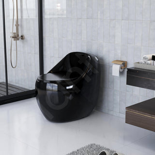 Plantex Imported Western Commode/Rimless Siphonic Vaccum Flush/One Piece Floor Mounted Commode with Soft Close Toilet Seat Cover - S Trap Outlet (Black)