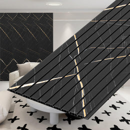 Plantex Louvers Panel for Wall/3d Wall Panel for Interior Wall Décor/PVC Wall Panel/Eco-Friendly Fluted Panel for Wall/- Pack of 3, Covers - 30 Sq. Ft (Black Gold Marble-12 Inch x 10 Ft)