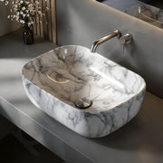 Plantex White Marble Countertop Wash Basin/Tabletop Basin/Ceramic Wash Basin for Bathroom/Bathroom Sink/ (Marble Basin with Grey Veins, 18 x 13 x 5.5 Inch)