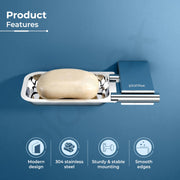 Plantex Soap Dish for Bathroom/304 Grade Stainless Steel Soap Case/Soap Holder/Soap Stand/Bathroom Accessories - Pack of 1 (Regent, Chrome)