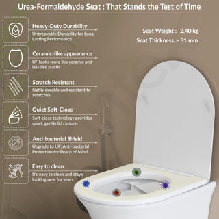 Plantex Imported Ceramic Western Commode/Wall Hung Western Toilet/Rimless Washdown Commode for Bathroom with Soft Close Toilet Seat Cover - P Trap Outlet (1161 - Matt White)