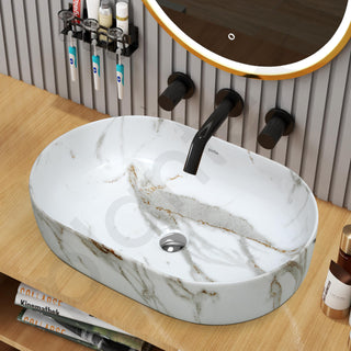 Plantex Ceramic Wash Basin/Oval Tabletop Basin for Bathroom/Washbasin Sink for Home/Office (Glossy White - 21 x 14 x 6 Inch)