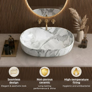 Plantex Tabletop Washbasin for Bathroom/Designer Ceramic Hand Wash Basin/Oval Countertop Basin/Home/Office (22x13.5x6 Inch - White & Grey)