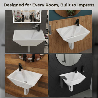 Plantex Platinum Ceramic Wall Mounted Basin/Corner Basin/Wash Basin for Bathroom/Wall Hung Washbasin/Sink for Restaurant, Hotel/10 Years Glaze Warranty by Plantex (Candy -15 x 11 x 5 Inch)