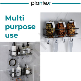 Plantex Drill Free Bathroom Shelf for Wall/Self Adhesive Shelf for Kitchen with Hooks & Magic Sticker/Bathroom Accessories Set - GI Steel (Pack of 3)