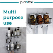 Plantex Drill Free Bathroom Shelf for Wall/Self Adhesive Shelf for Kitchen with Hooks & Magic Sticker/Bathroom Accessories Set - GI Steel (Pack of 3)