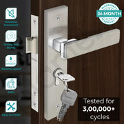 Plantex Heavy-Duty Door Lock Set - Main Door Lock Handle Set/Mortise Lock with 3 Keys, Brass Lock Body & Cylinder (8116 - Steel Satin & Chrome)