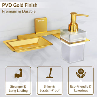 Plantex 304 Grade Stainless Steel Soap Holder with Liquid Dispenser/Shampoo Dispenser/Bathroom Accessories - Crystal (PVD Gold)